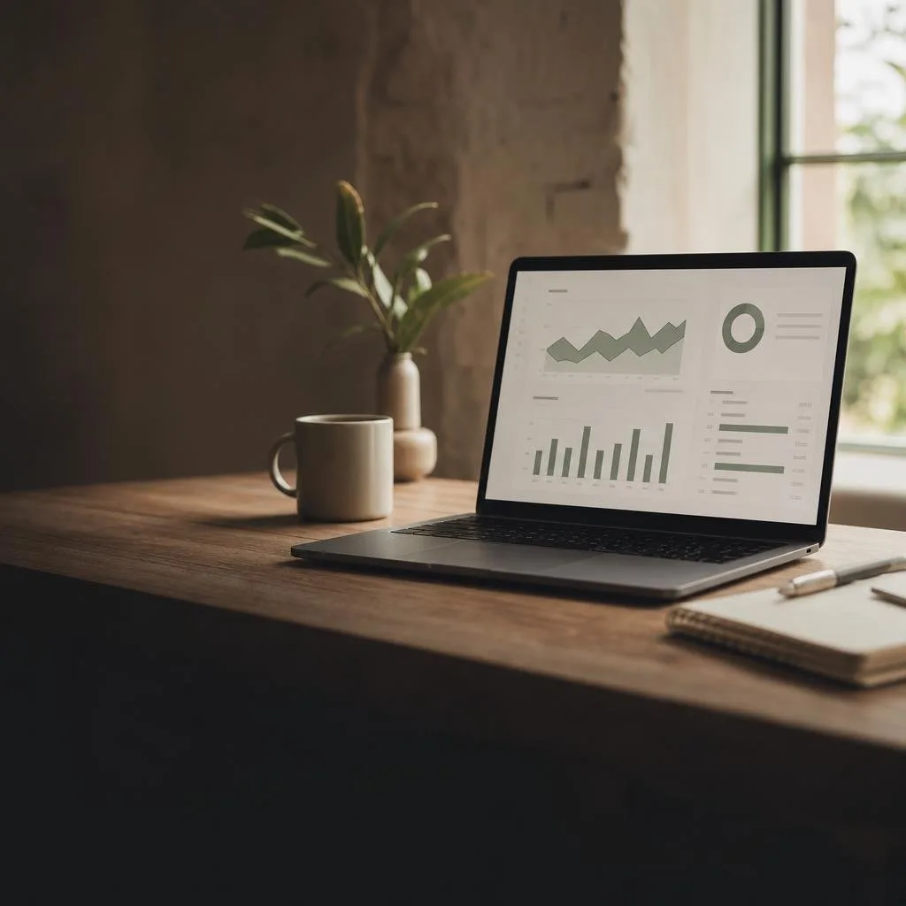 Accounting dashboard with cash flow and invoices on a laptop